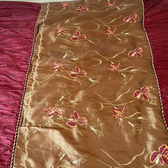 Rare Vintage Queen Wine Burgundy Gold Braid Lily Brown Silk Microsuede Coverlet - Picture 5 of 16